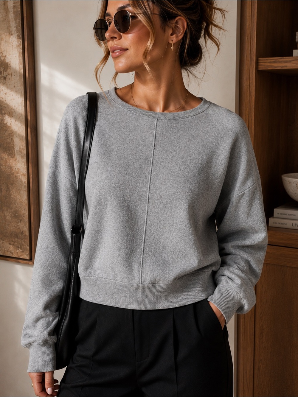 Adrianna Papell Light Gray Crewneck Sweater